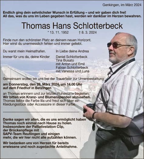 Traueranzeigen Von Thomas Hans Schlotterbeck Trauer Gea De