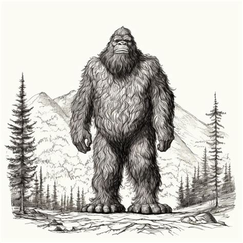 Premium Photo A Drawing Of A Bigfoot Standing In The Middle Of A