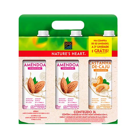 Bebida Vegetal Natures Heart Amêndoa 1l Com 2 Unidades Castanha De