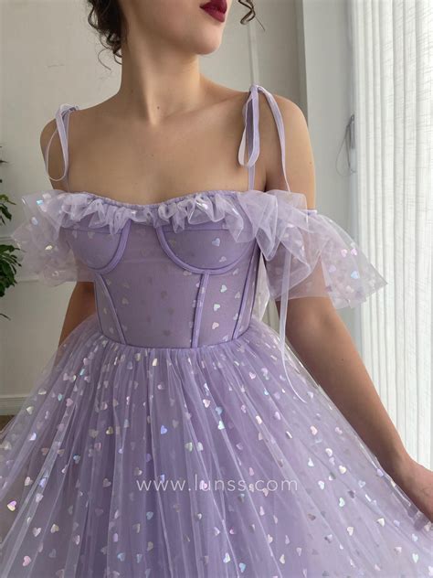 Lavender Tulle With Colorful Hearts Tea Length Dress Lunss