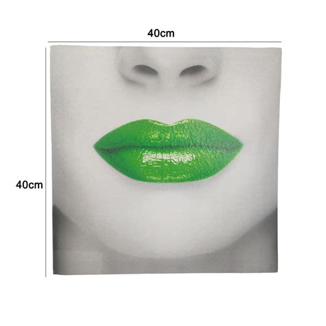 Quadro Decorativo Batom Verde Boca Textura Moldura 40x40 Lipstick