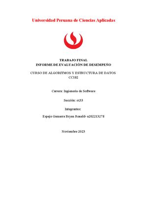 CC182 Informe Trabajo Final Algoritmos Estructura Datos INFORME DEL