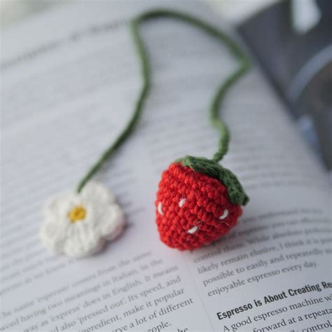 Crochet Strawberry Bookmark With Flower Gift Idea For Lovers Etsy