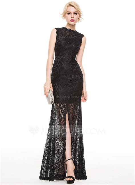 Trumpet Mermaid Scoop Neck Floor Length Lace Evening Dress With Split