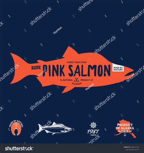 Vector Pink Humpback Salmon Label Isolated On Royalty Free Stock