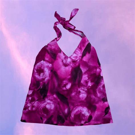 Cute Y2k Hot Pink Rose Tie Up Halterneck Top Size Depop