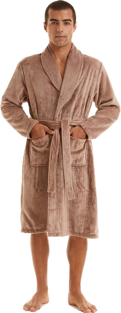 Iniber Mens Dressing Gown Super Soft Mens Fleece Robe Luxury Bathrobe