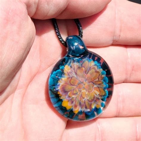 Blown Glass Pendant Necklace Splash Of Color Trippy Glass Etsy