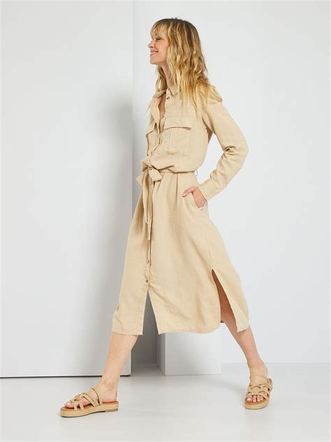 Robe Longue En Lin Avec Ceinture Beige Kiabi 10 00