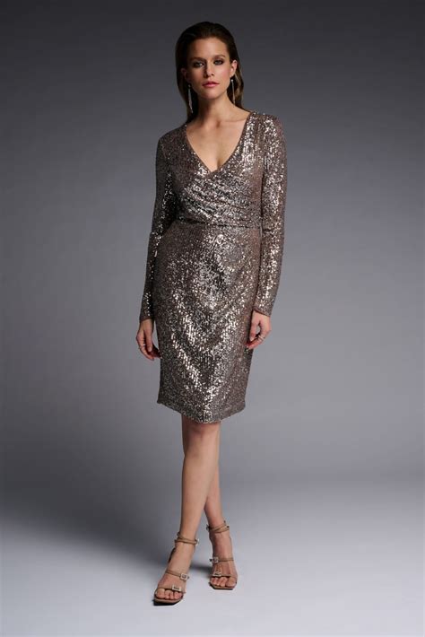 Joseph Ribkoff Long Sleeve Crossover Sequin Dress 223720 Chapman S