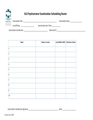 Fillable Online Dhhs Ne BLS Psychomotor Examination Scheduling Roster