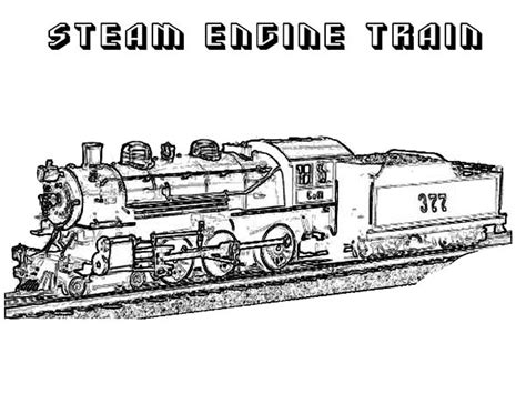 Steam Engine Train on Railroad Coloring Page: Steam Engine Train on ...