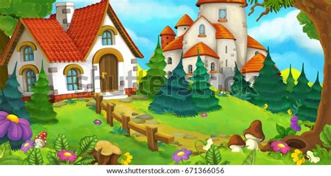 Cartoon Scene Old House Forest Big Stock Illustration 671366056