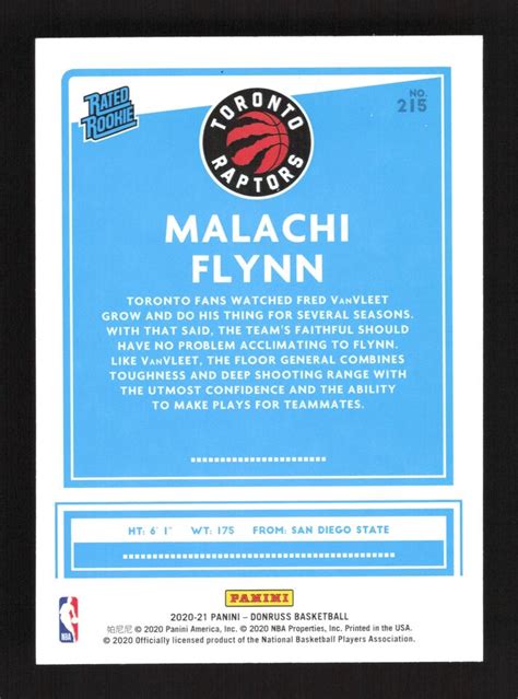 Panini Donruss Rated Rookie Malachi Flynn Rc Toronto