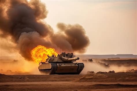 Los Soldados Cruzan La Zona De Guerra Con Fuego Y Humo En El Tanque De Las Fuerzas Especiales