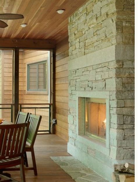 I Love This Stone Fireplace With No Hearth Outdoor Fireplace Designs