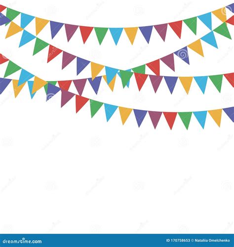 Multicolored Bright Buntings Flags Garlands Isolated On White Stock