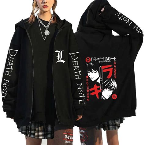 Death Note Zip Hoodie Anime Print Harajuku Sweatshirts Long Sleeve