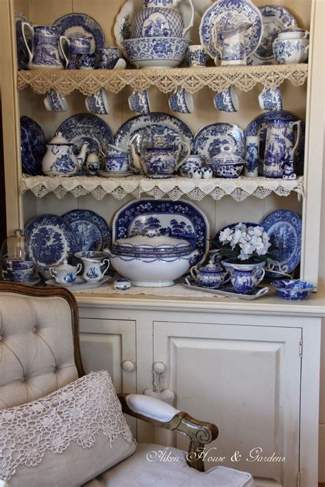 Aiken House Gardens Blue White Transferware Cupboard Blue And