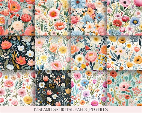 Spring Flower Digital Paper Seamless Watercolor Flower Etsy