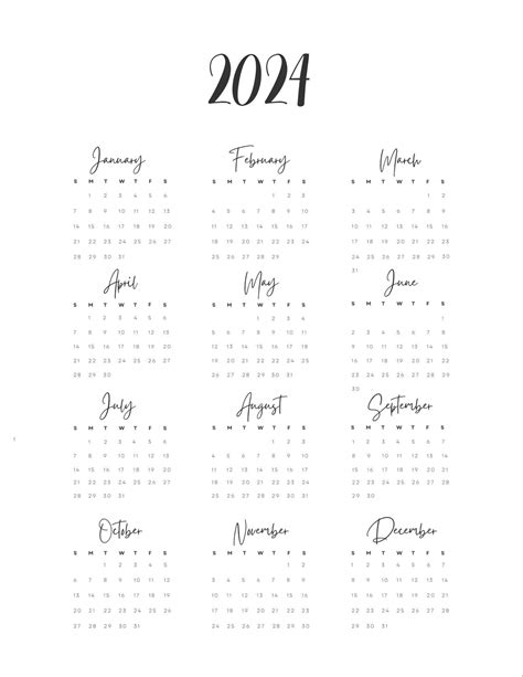 Jahreskalender 2024 Digitaler Kalender Druckbarer Kalender Etsyde