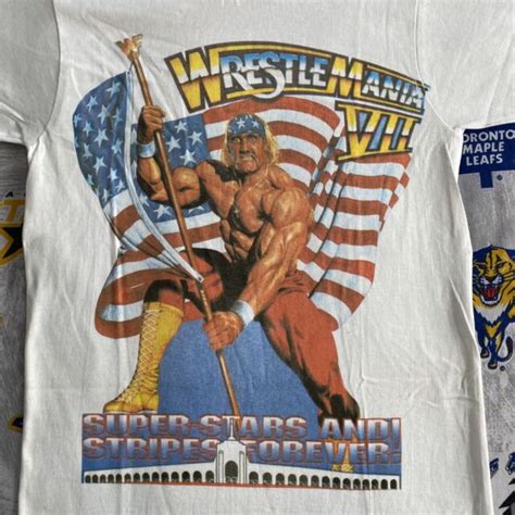 Wrestlemania Vii 7 Hulk Hogan Super Stars Stripes T Shirt Mens L Wwf