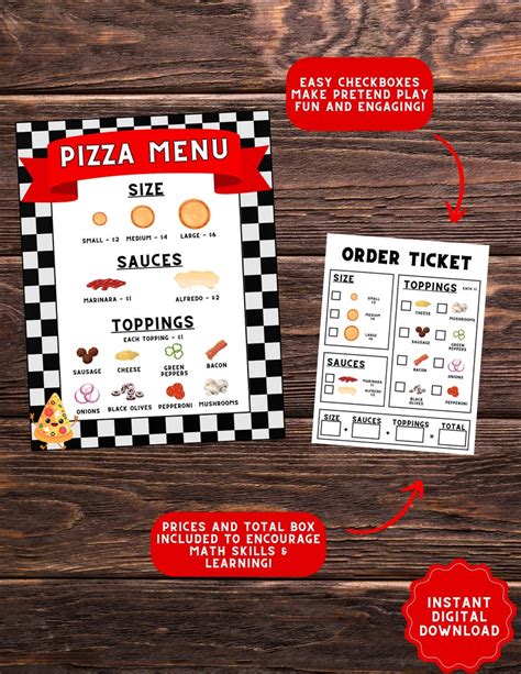 Pretend Play Pizza Menu Set Pizza Restaurant Play Pizza Pretend Play