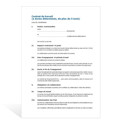 Modèle de contrat de travail à durée déterminée