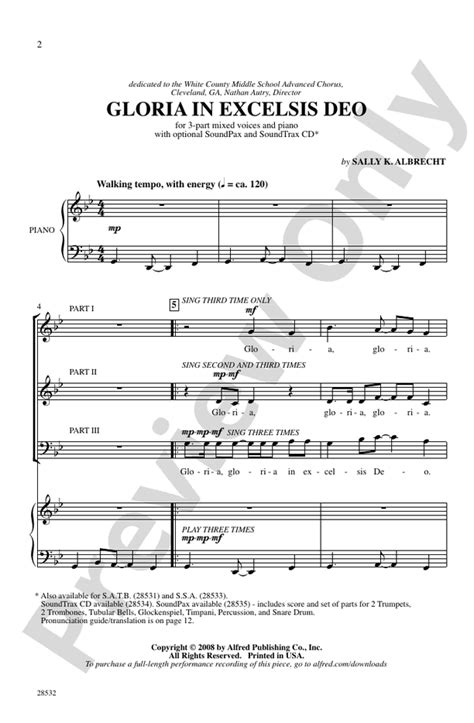 Gloria In Excelsis Deo 3 Part Mixed Choral Octavo Sally K Albrecht Digital Sheet Music Download