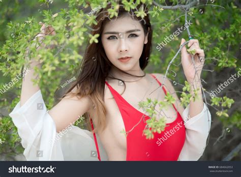 Asian Woman Red Bikini One Piece Stock Photo Shutterstock