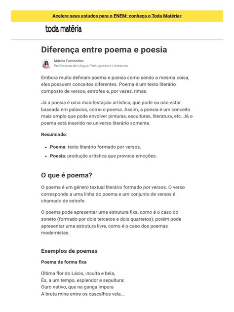 Diferença Entre Poema e Poesia - Toda Matéria | PDF | Poesia | Amor