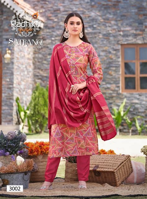 Radhika Satrangi Vol 3 Model Printed Kurti Pant With Dupatta Collection