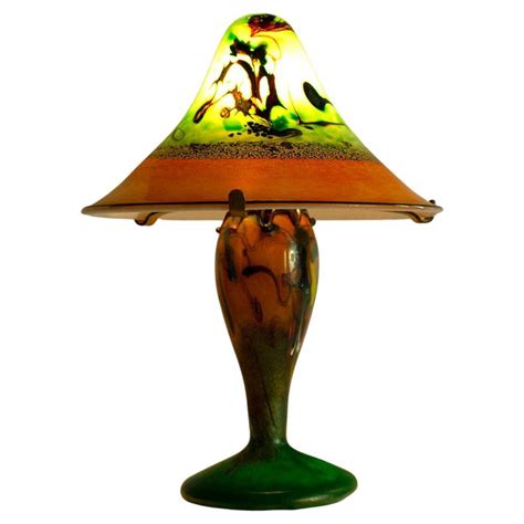 Unusual Art Nouveau Mushroom Table Lamp In Glass Of Colours Of Green And Red For Sale At 1stdibs