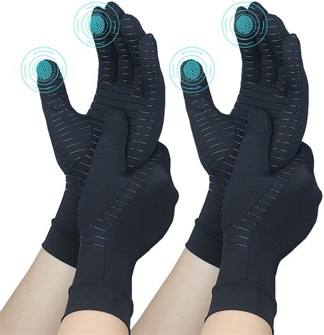 2 Pairs Full Finger Copper Arthritis Gloves With Touchscreen Tip