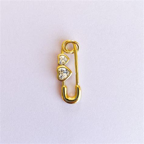 12mm Gold Plated Safety Pin Heart Charm Gold Heart Charm Cubic