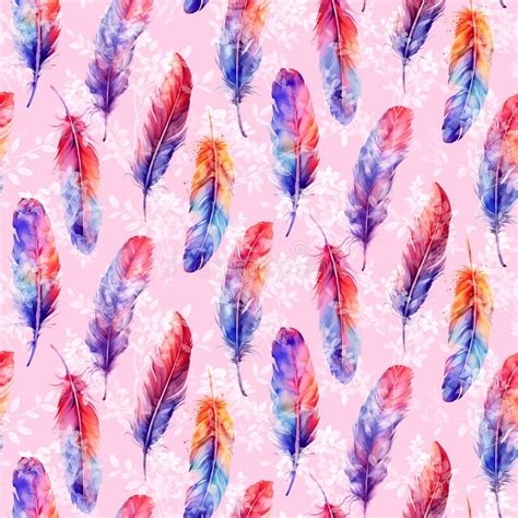 Watercolor Feathers Seamless Pattern Stock Vector Illustration Of