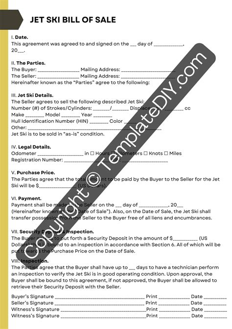 Jet Ski Bill Of Sale Printable Template In Pdf And Word