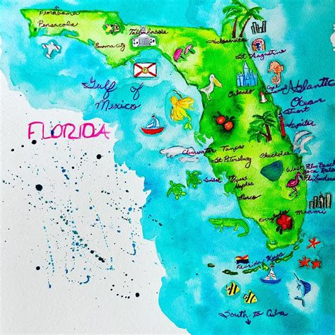 Watercolor Map Of Florida Painting By Janet Chalif Fine Art America