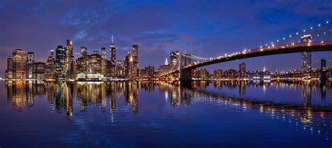 Sunset over Manhattan Brooklyn Bridge New York City Skyline | Justin ...