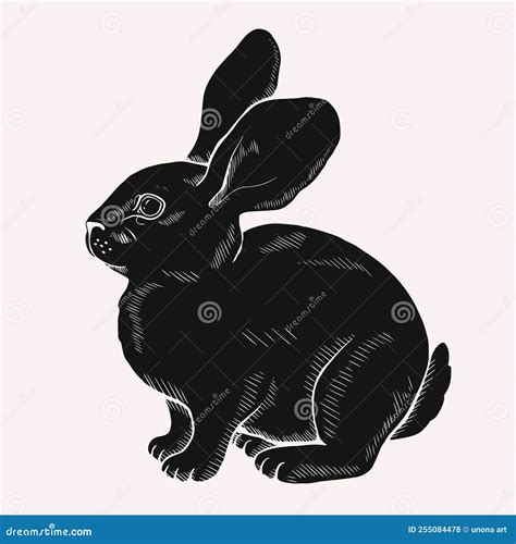 Hand Drawn Graphic Black Bunny Silhouette Stock Vector - Illustration ...