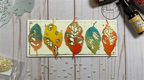 Stunning Distress Spray Leaf Fragments Slimline Card Tim Holtz Leaf