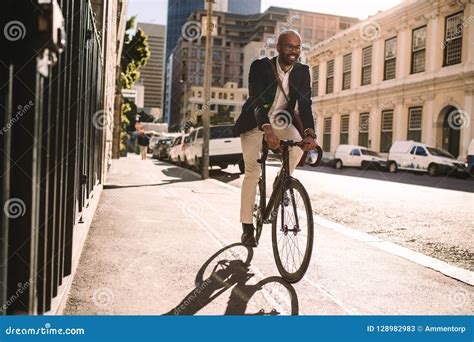 Smiling Businessman Going To Work On Bike Stock Image Image Of Ride