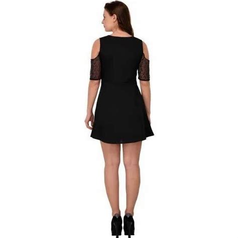 Women Poly Crepe Solid Fit And Flare Black Dress At Rs In New Delhi