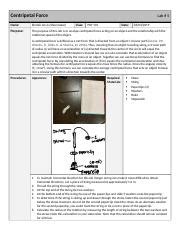 Physics Lab Report LAB5 Docx Centripetal Force Lab 5 Name Kindall