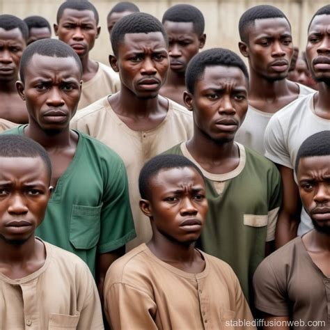 Create A Realistic Of Nigeria Youths Crying Profusely In The Prison