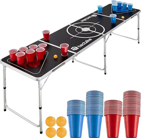 Tectake Bier Pong Tisch Set Inkl Becher Rot Blau