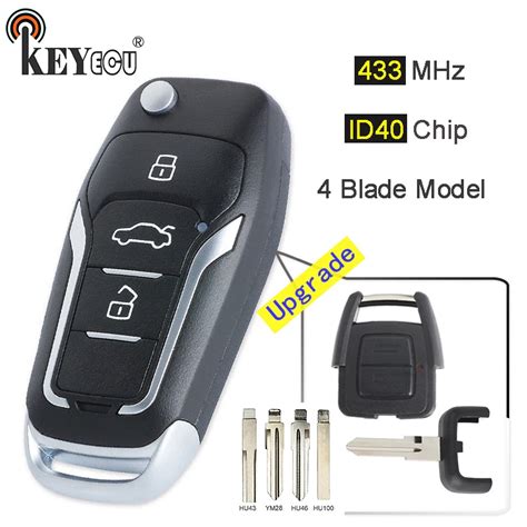 Keyecu Mhz Id Chip Button Upgraded Flip Folding Remote Key Fob