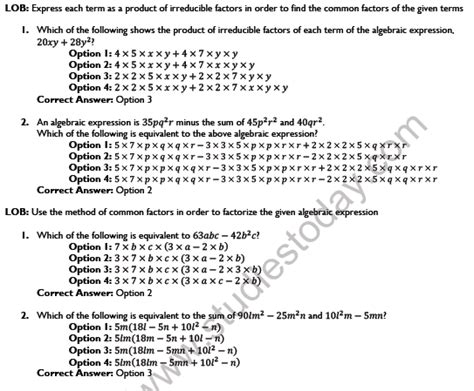 Cbse Class 8 Maths Factorisation Worksheet Set C