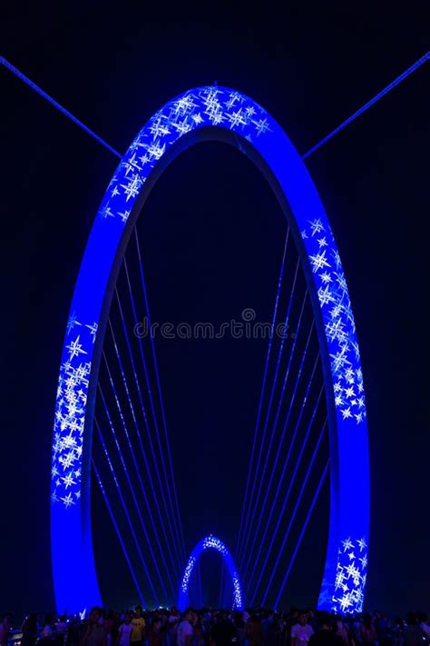 Pedestrian Bridge Night Lights Editorial Photo - Image of light, outdoor: 117355906