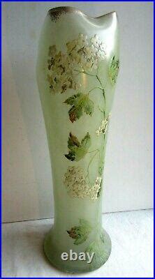 Vase Belgrade émaillé Legras Art Nouveau 40 cm Boules de neige et